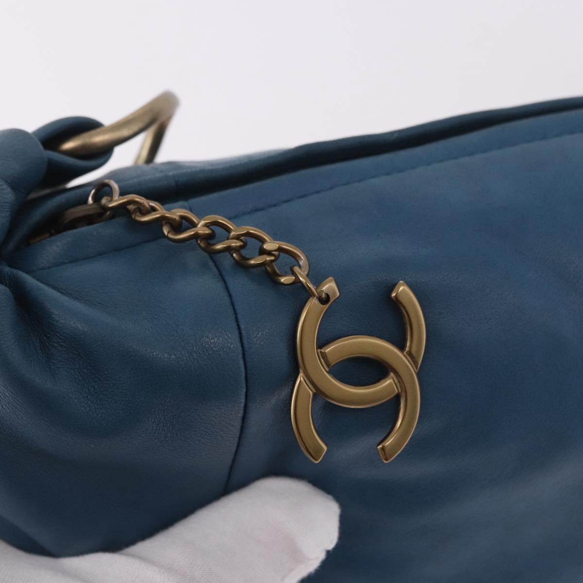 CHANEL Chain Shoulder Bag Lamb Skin Blue Gold CC Auth 185410SAM