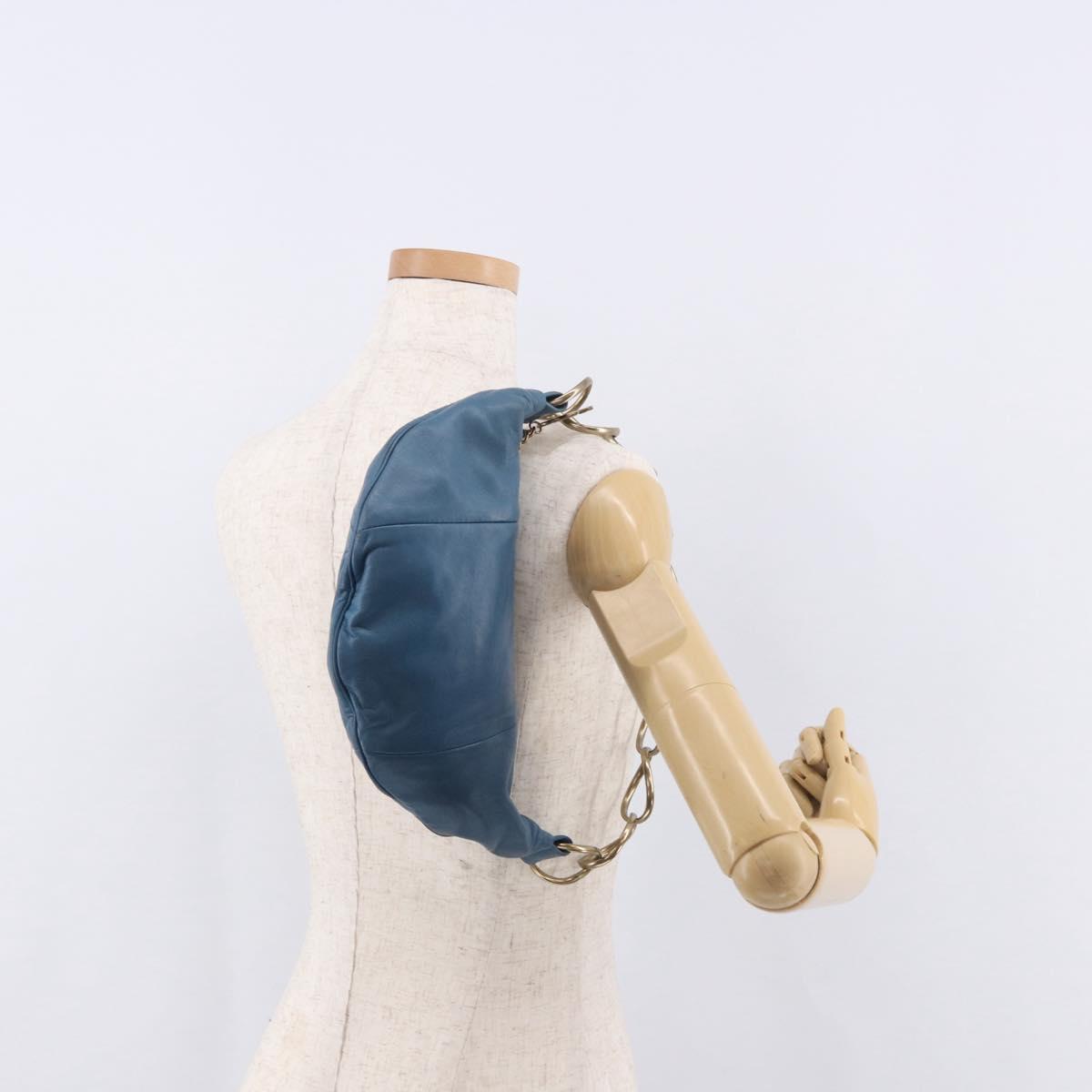 CHANEL Chain Shoulder Bag Lamb Skin Blue Gold CC Auth 185410SAM