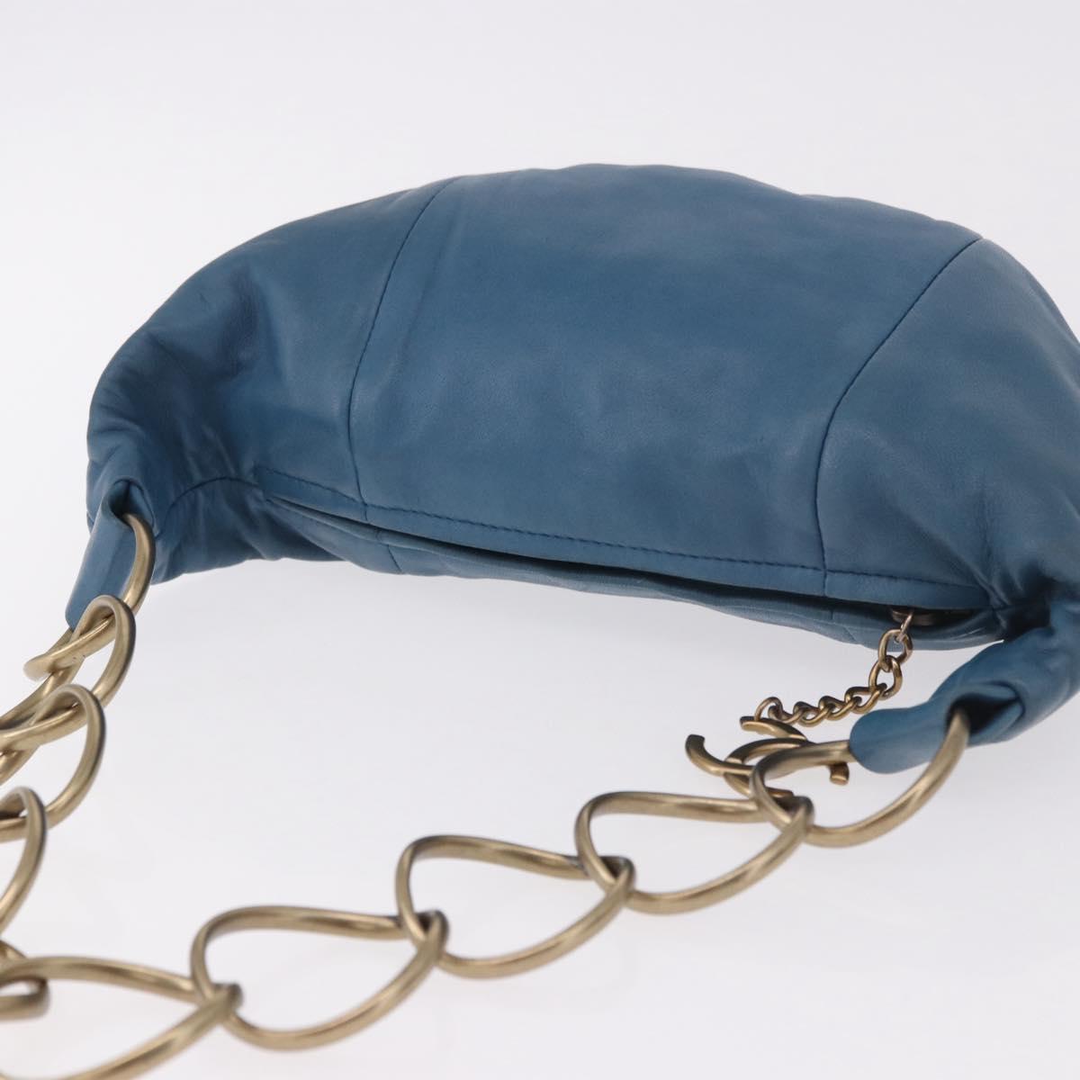CHANEL Chain Shoulder Bag Lamb Skin Blue Gold CC Auth 185410SAM