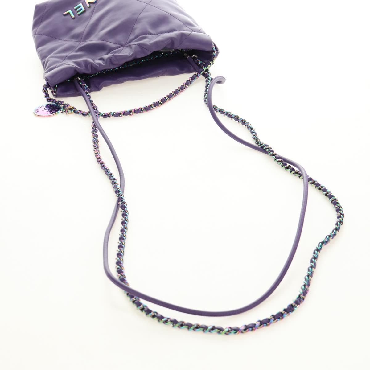 CHANEL Chanel 22 Mini Matelasse Chain Bag Calf Skin 2way Purple CC Auth 185411SM