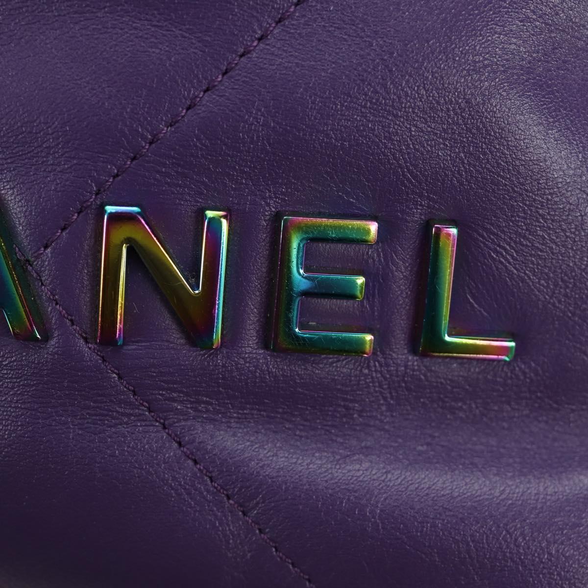 CHANEL Chanel 22 Mini Matelasse Chain Bag Calf Skin 2way Purple CC Auth 185411SM