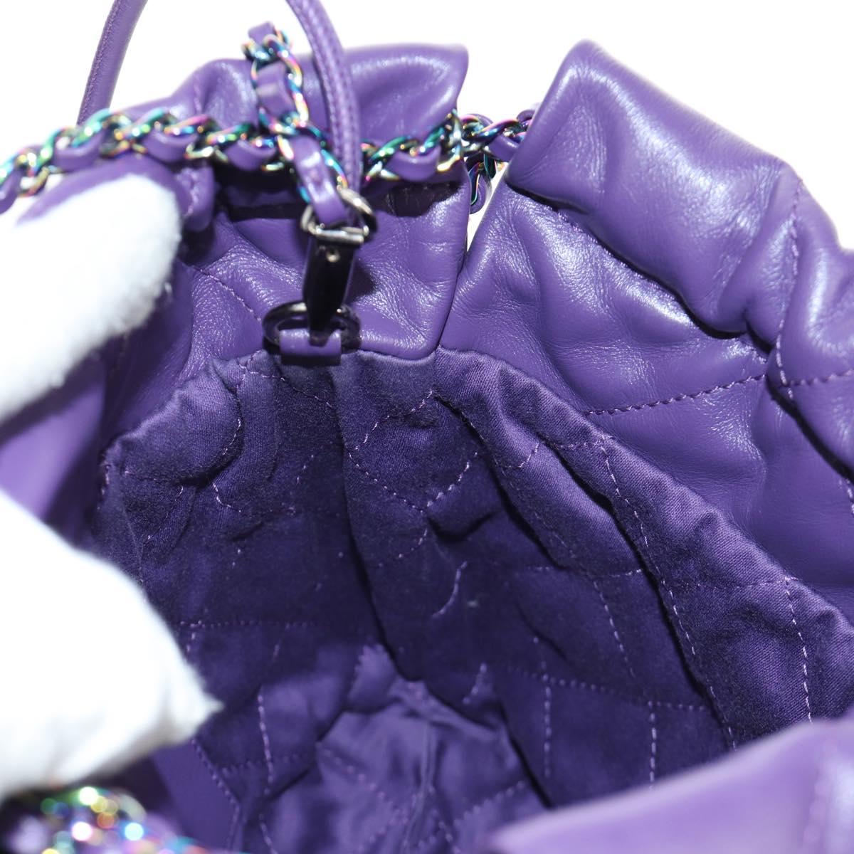CHANEL Chanel 22 Mini Matelasse Chain Bag Calf Skin 2way Purple CC Auth 185411SM