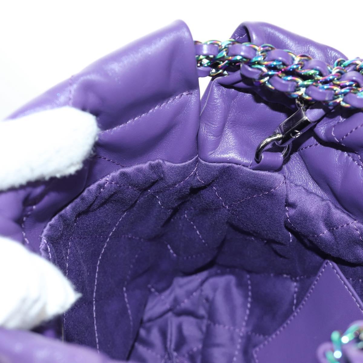 CHANEL Chanel 22 Mini Matelasse Chain Bag Calf Skin 2way Purple CC Auth 185411SM