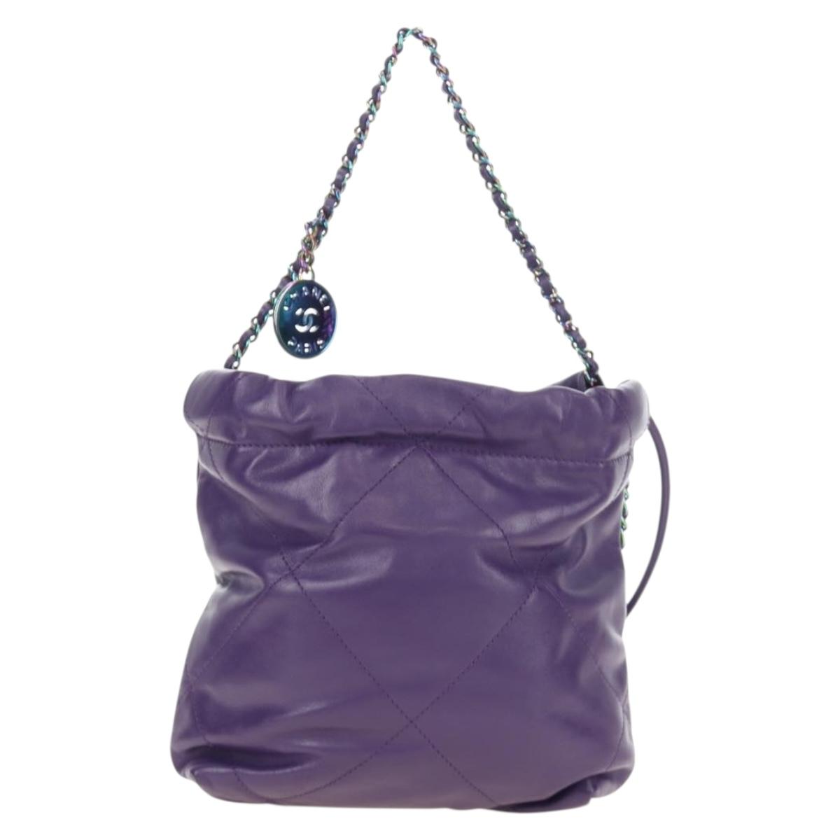CHANEL Chanel 22 Mini Matelasse Chain Bag Calf Skin 2way Purple CC Auth 185411SM