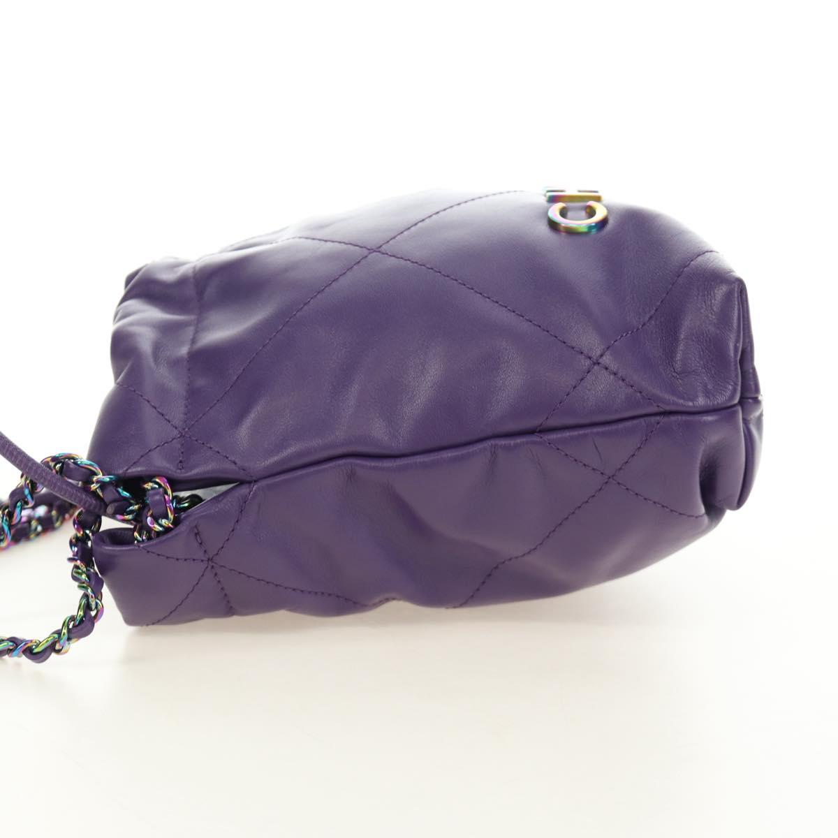 CHANEL Chanel 22 Mini Matelasse Chain Bag Calf Skin 2way Purple CC Auth 185411SM