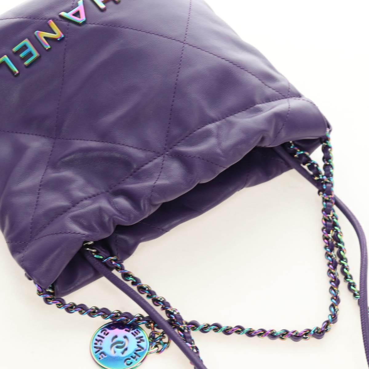 CHANEL Chanel 22 Mini Matelasse Chain Bag Calf Skin 2way Purple CC Auth 185411SM