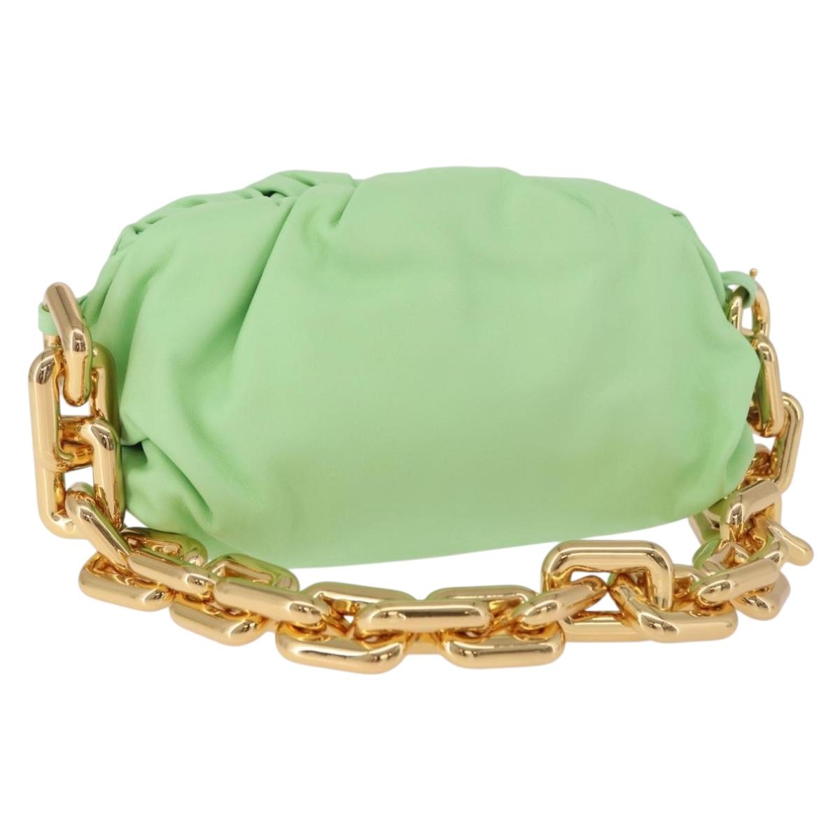 BOTTEGA VENETA The Chain Pouch Shoulder Bag Leather Green Gold Auth 185412SAM