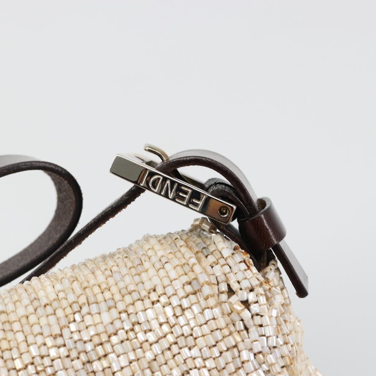 FENDI Mamma Baguette Shoulder Bag Beads Ivory Silver Auth 185413V