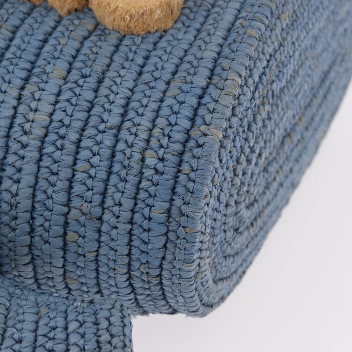 LOEWE Elephant Motif Hand Bag Raffia Light Blue Auth 185419SAM