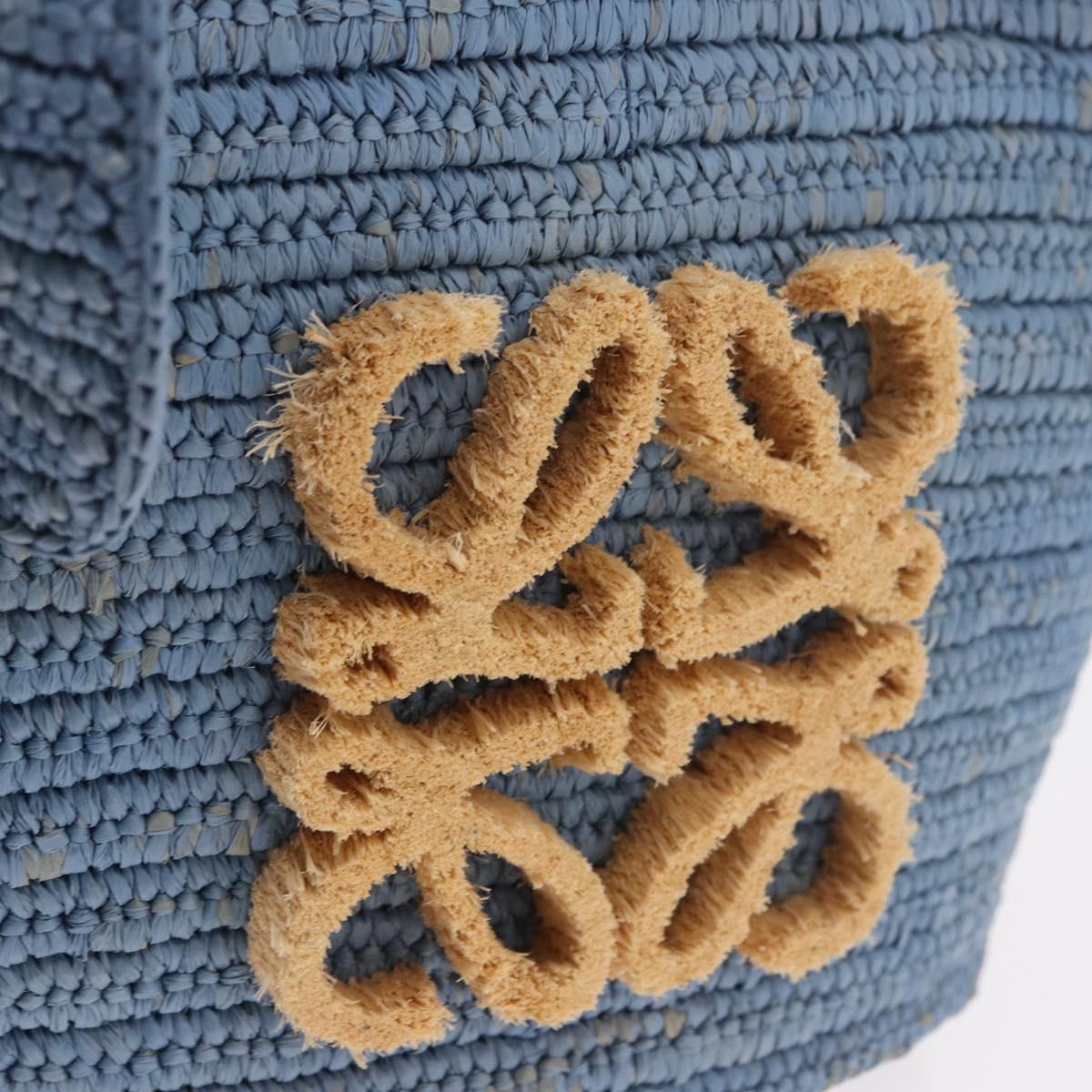 LOEWE Elephant Motif Hand Bag Raffia Light Blue Auth 185419SAM
