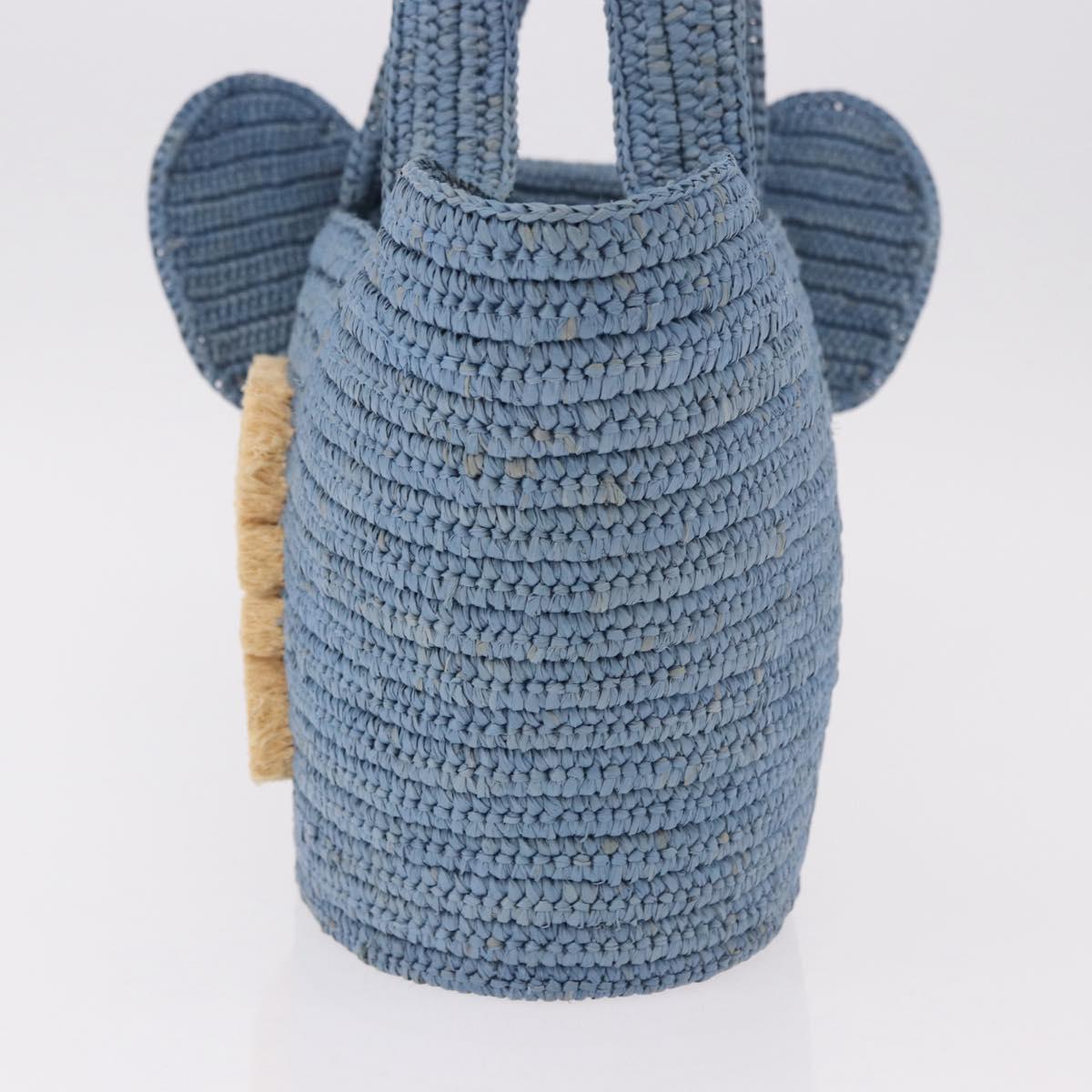 LOEWE Elephant Motif Hand Bag Raffia Light Blue Auth 185419SAM