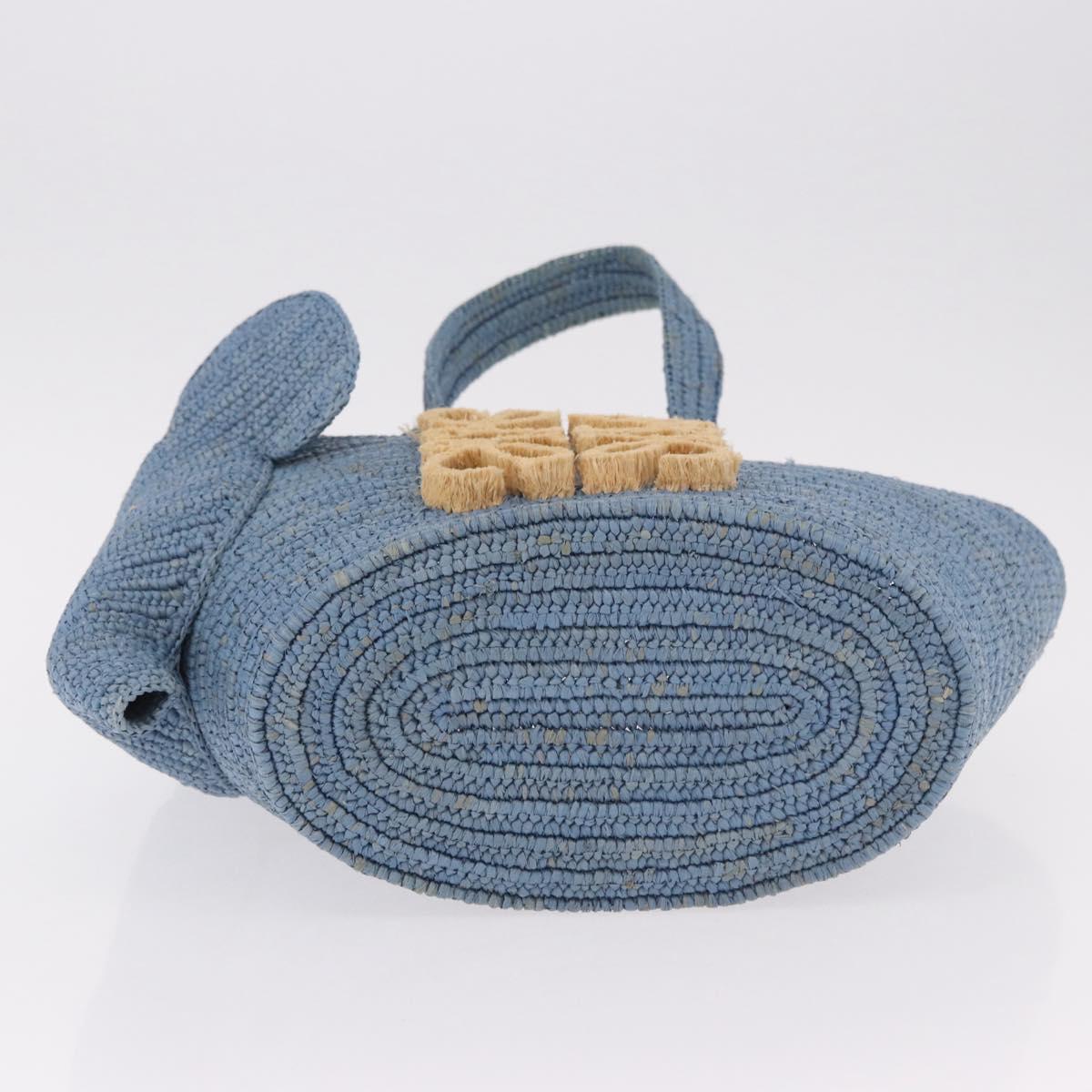 LOEWE Elephant Motif Hand Bag Raffia Light Blue Auth 185419SAM