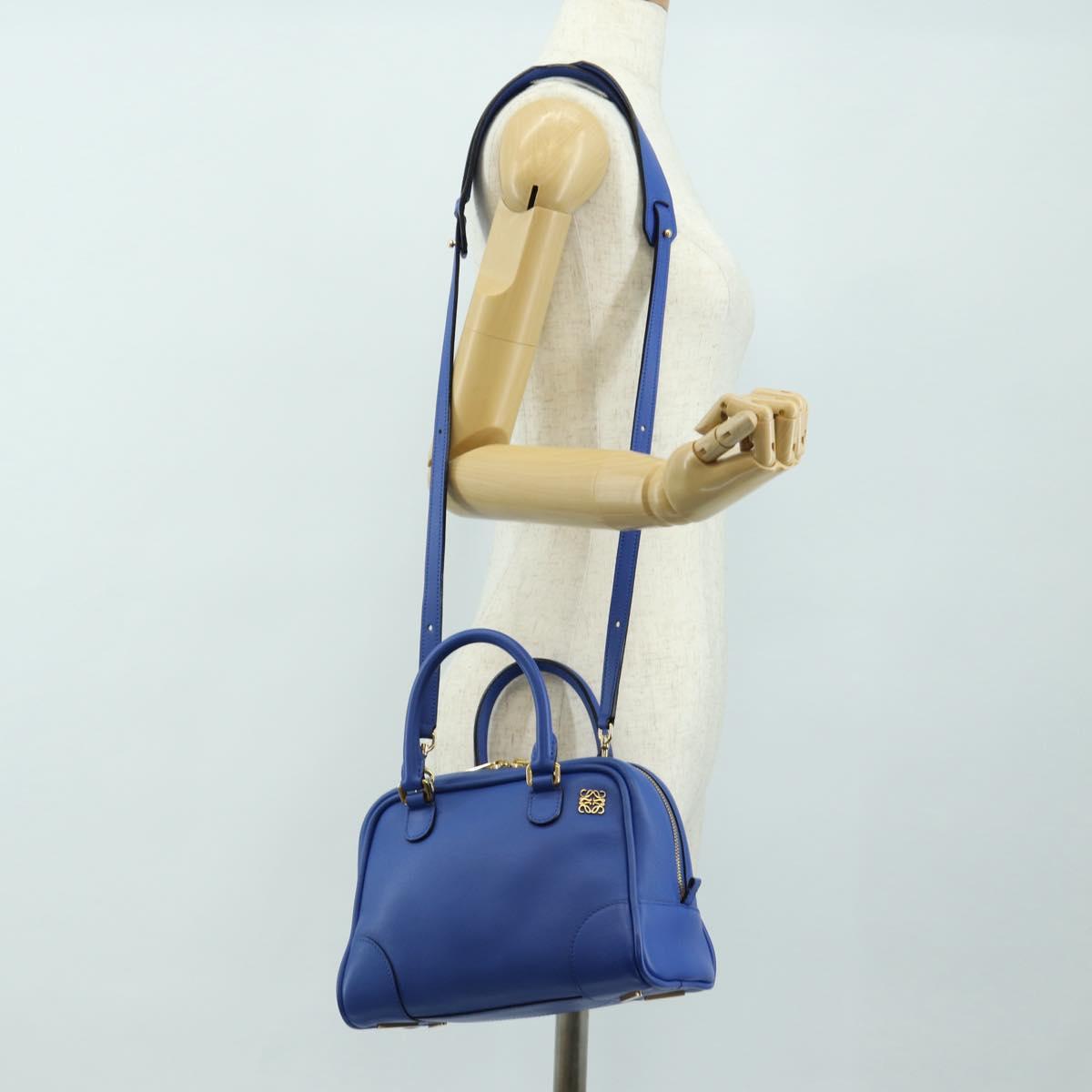 LOEWE Amazona 75 Hand Bag Leather 2way Blue Gold Auth 185420SM