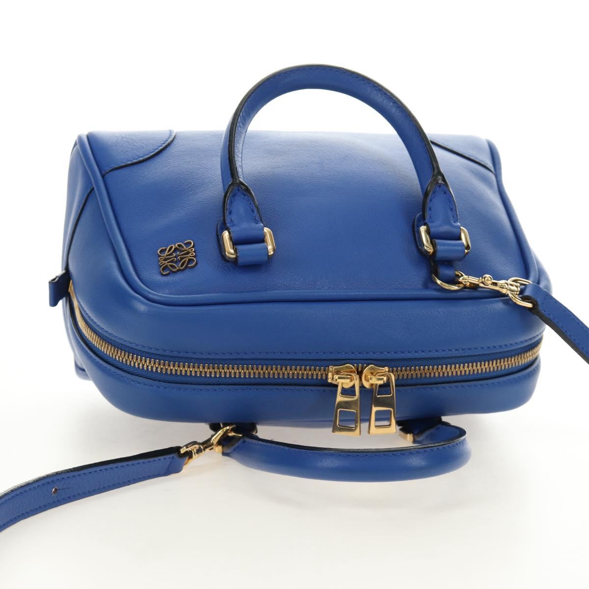 LOEWE Amazona 75 Hand Bag Leather 2way Blue Gold Auth 185420SM