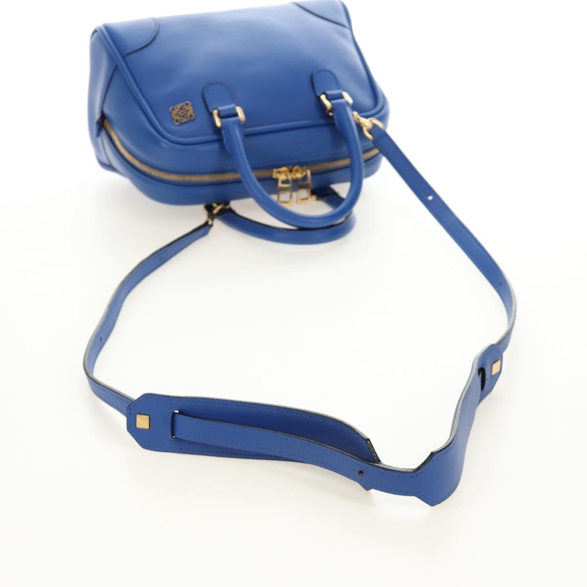 LOEWE Amazona 75 Hand Bag Leather 2way Blue Gold Auth 185420SM