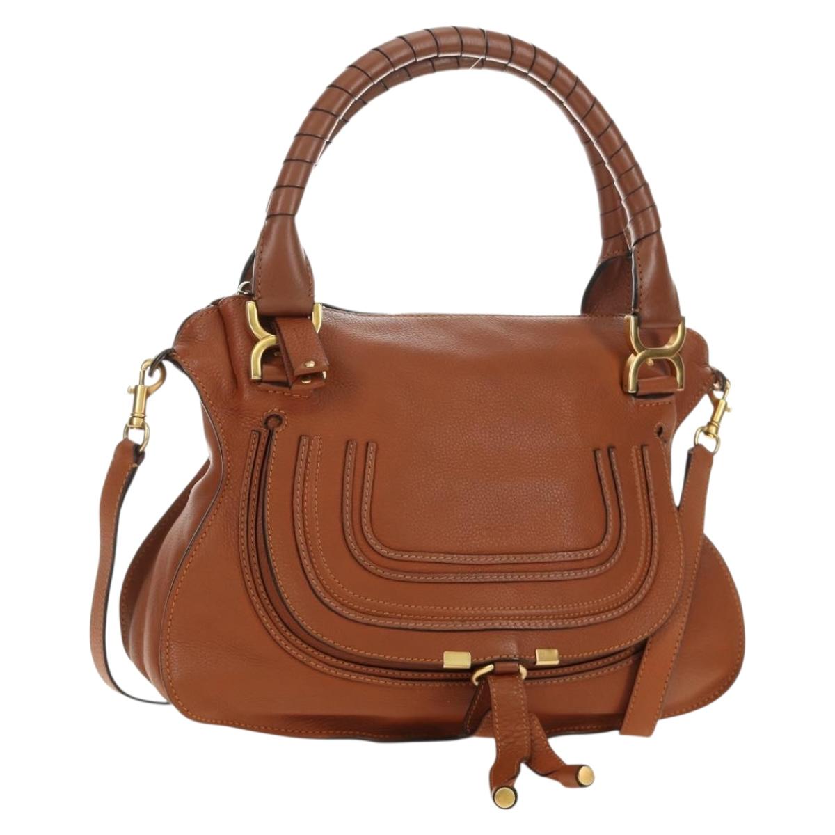Chloe Marcie Hand Bag Leather 2way Brown Gold Auth 185421V