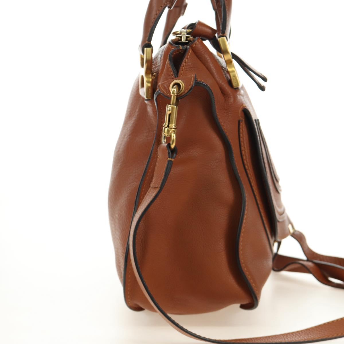 Chloe Marcie Hand Bag Leather 2way Brown Gold Auth 185421V