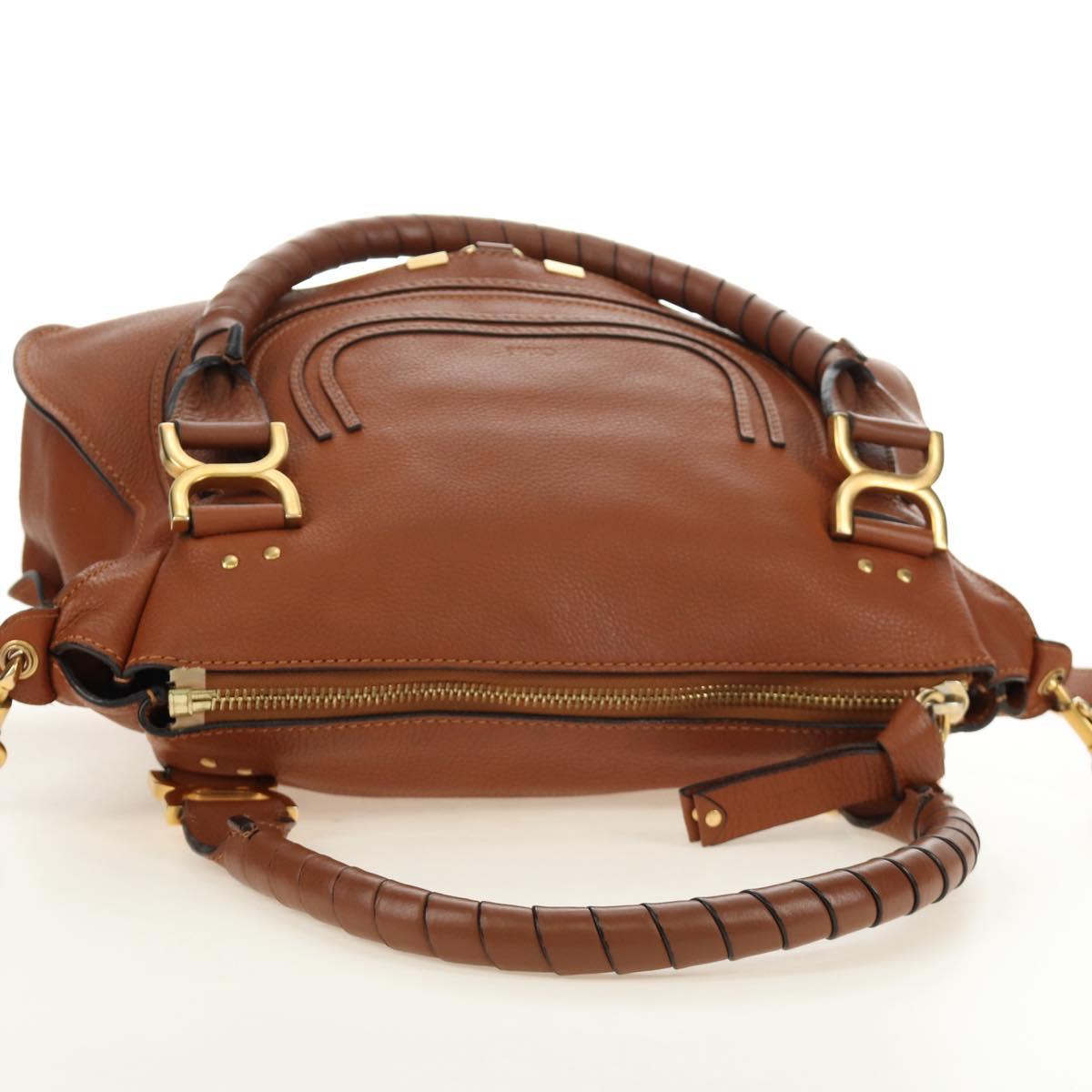 Chloe Marcie Hand Bag Leather 2way Brown Gold Auth 185421V