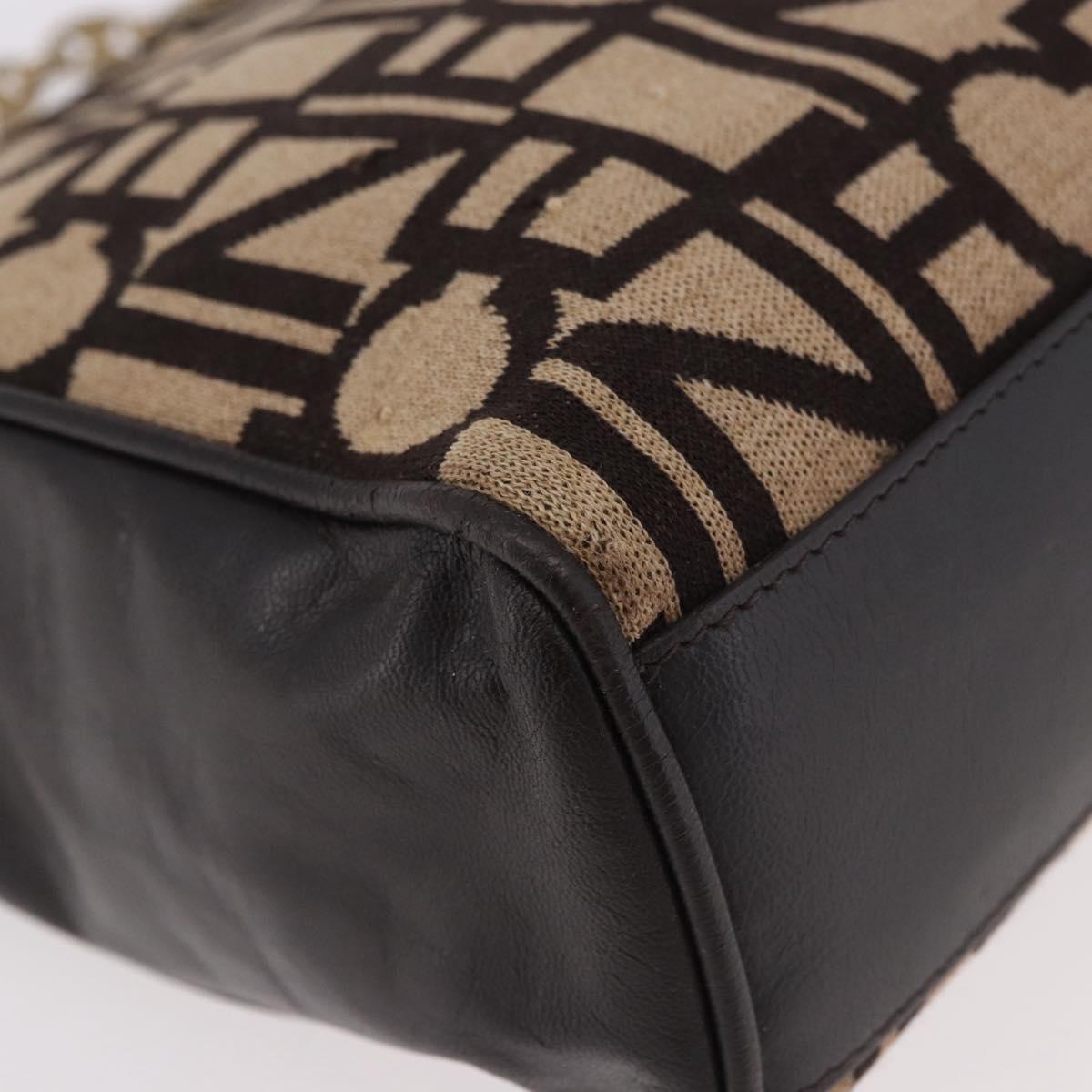 CELINE Chain Shoulder Bag Knitted Fabrics Beige Gold Auth 185422A