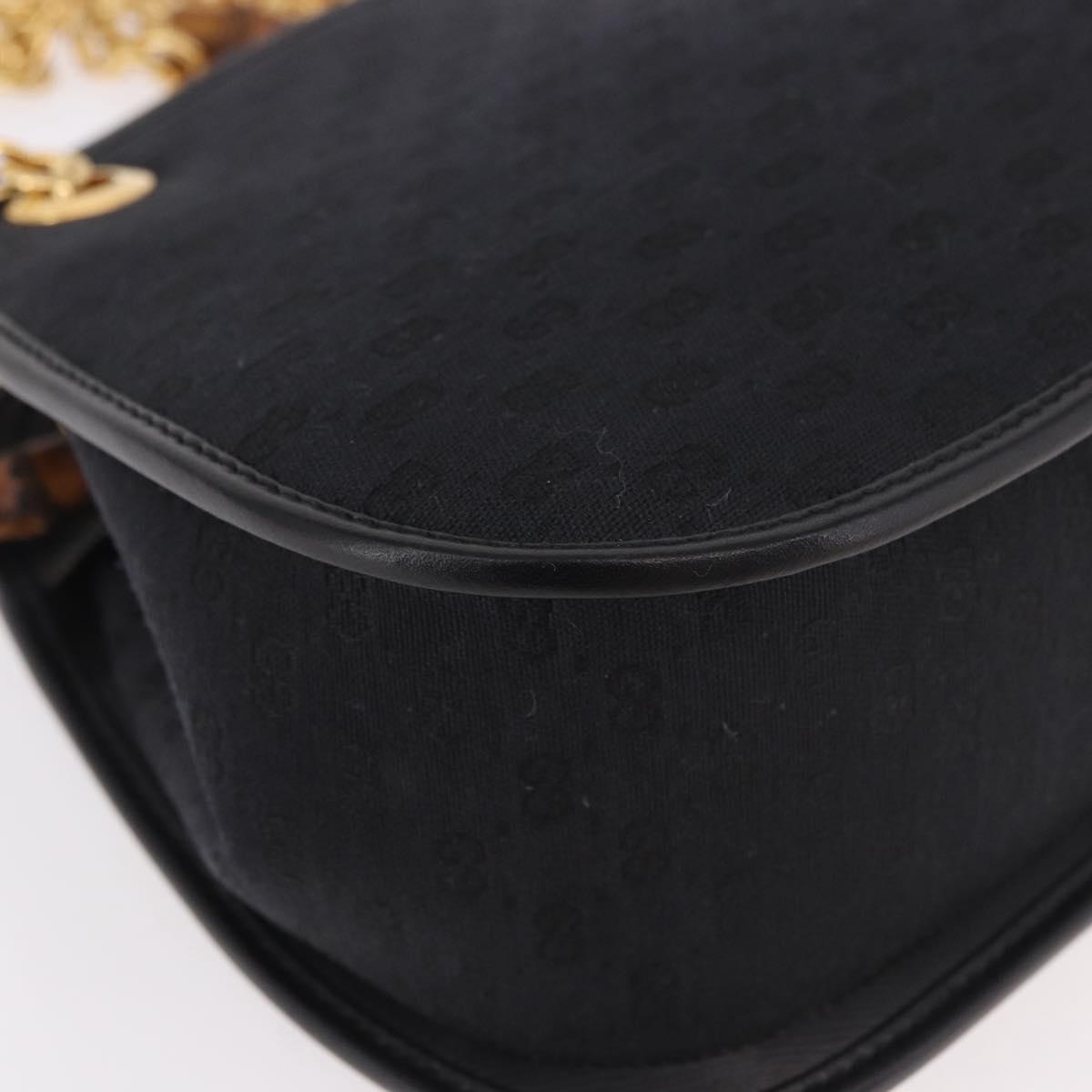GUCCI Micro GG Canvas Bamboo Chain Shoulder Bag Black Gold Auth 185425A