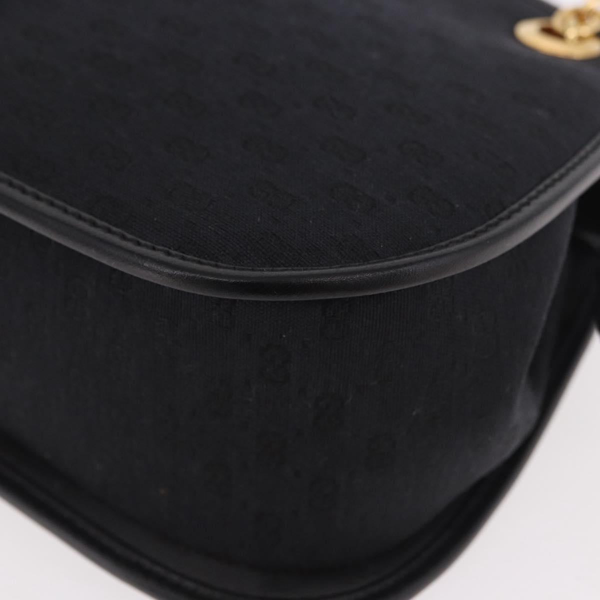 GUCCI Micro GG Canvas Bamboo Chain Shoulder Bag Black Gold Auth 185425A