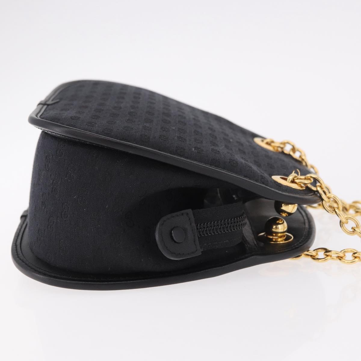 GUCCI Micro GG Canvas Bamboo Chain Shoulder Bag Black Gold Auth 185425A