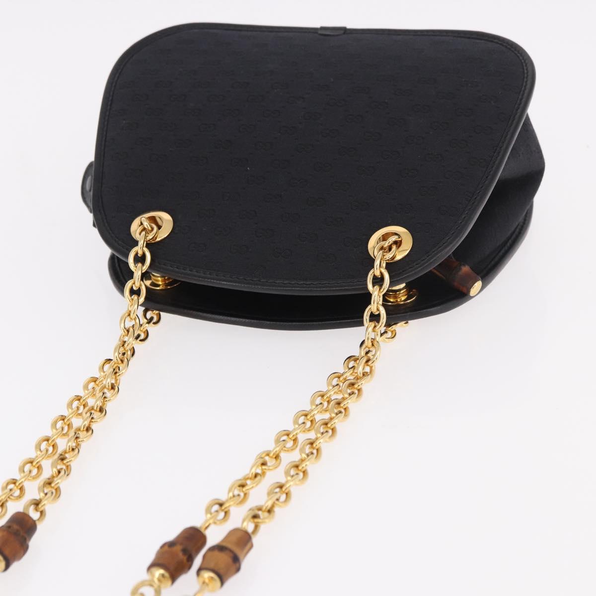 GUCCI Micro GG Canvas Bamboo Chain Shoulder Bag Black Gold Auth 185425A