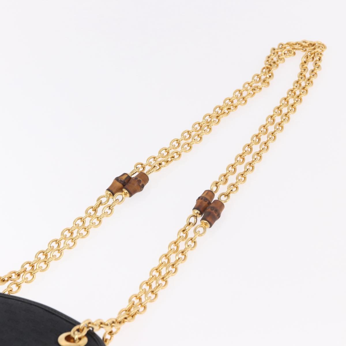 GUCCI Micro GG Canvas Bamboo Chain Shoulder Bag Black Gold Auth 185425A