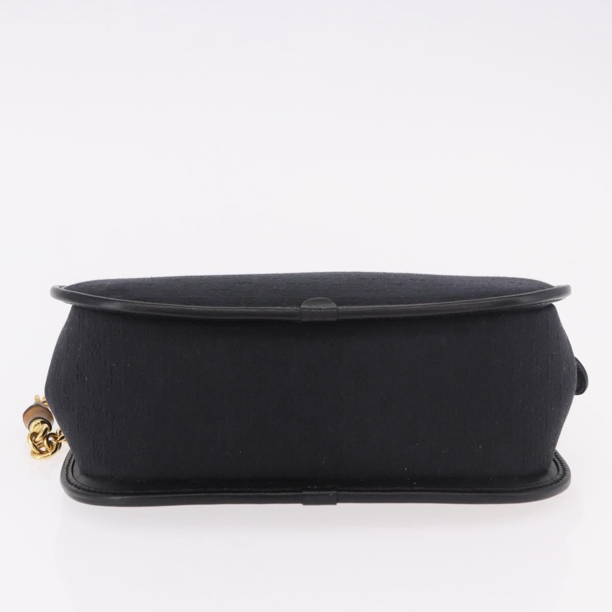 GUCCI Micro GG Canvas Bamboo Chain Shoulder Bag Black Gold Auth 185425A