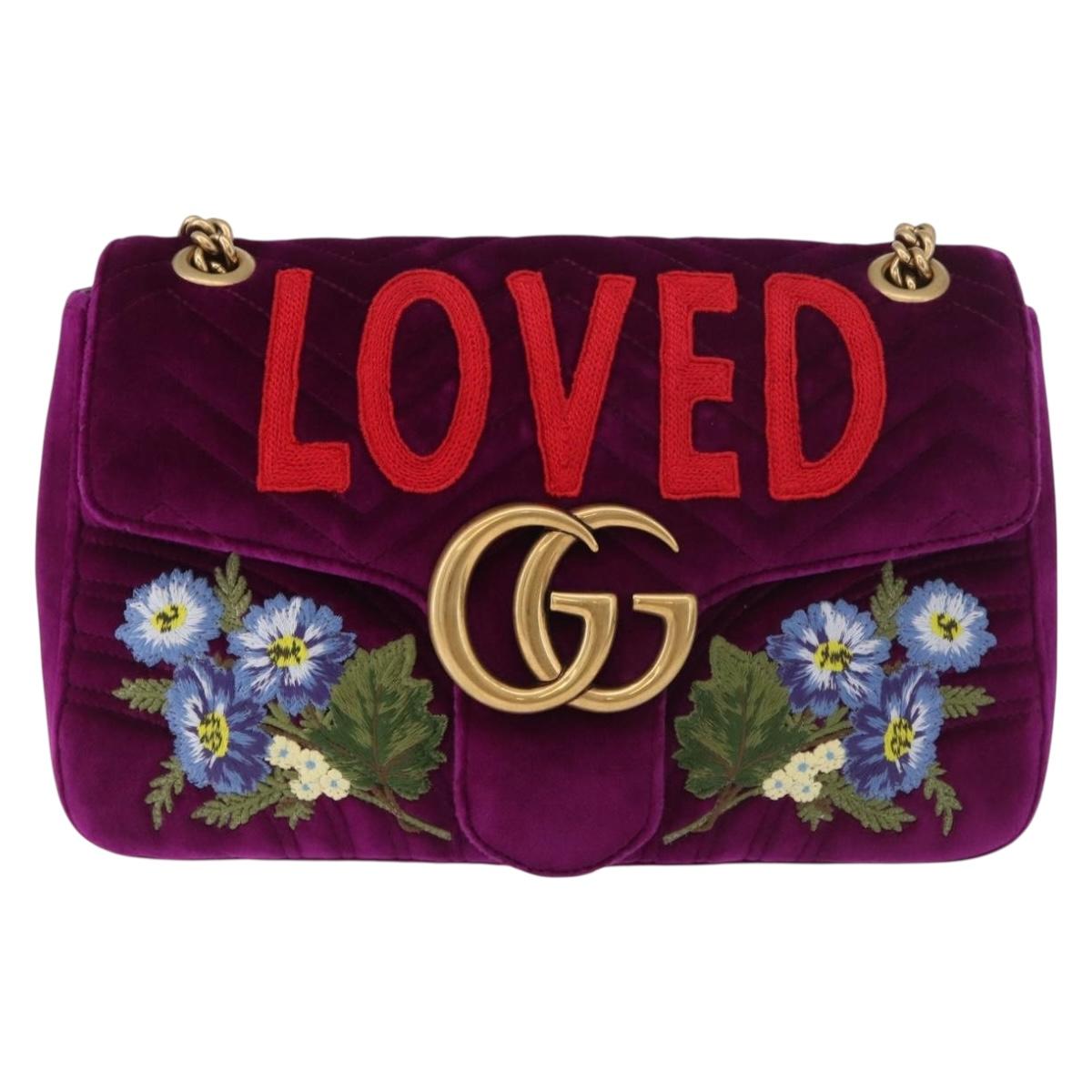 GUCCI GG Marmont Chain Shoulder Bag Velor Purple Gold 443496 Auth 185426M
