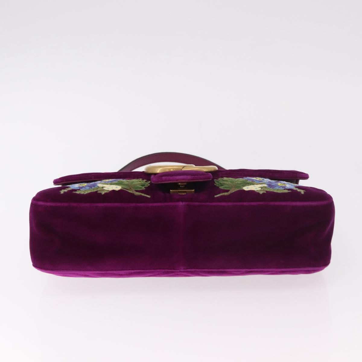 GUCCI GG Marmont Chain Shoulder Bag Velor Purple Gold 443496 Auth 185426M