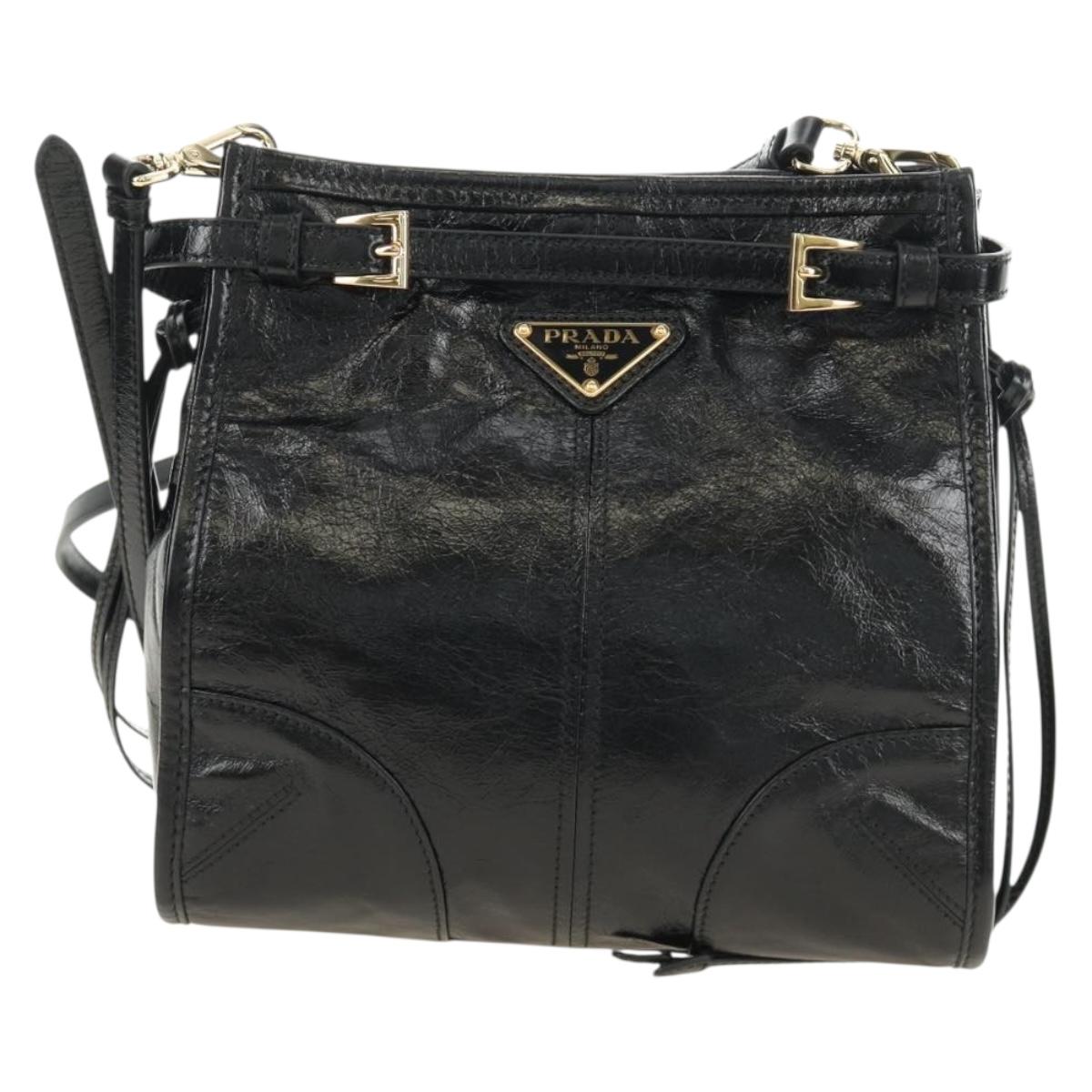 PRADA Bonnie Shoulder Bag Leather Black Gold Auth 185427SM