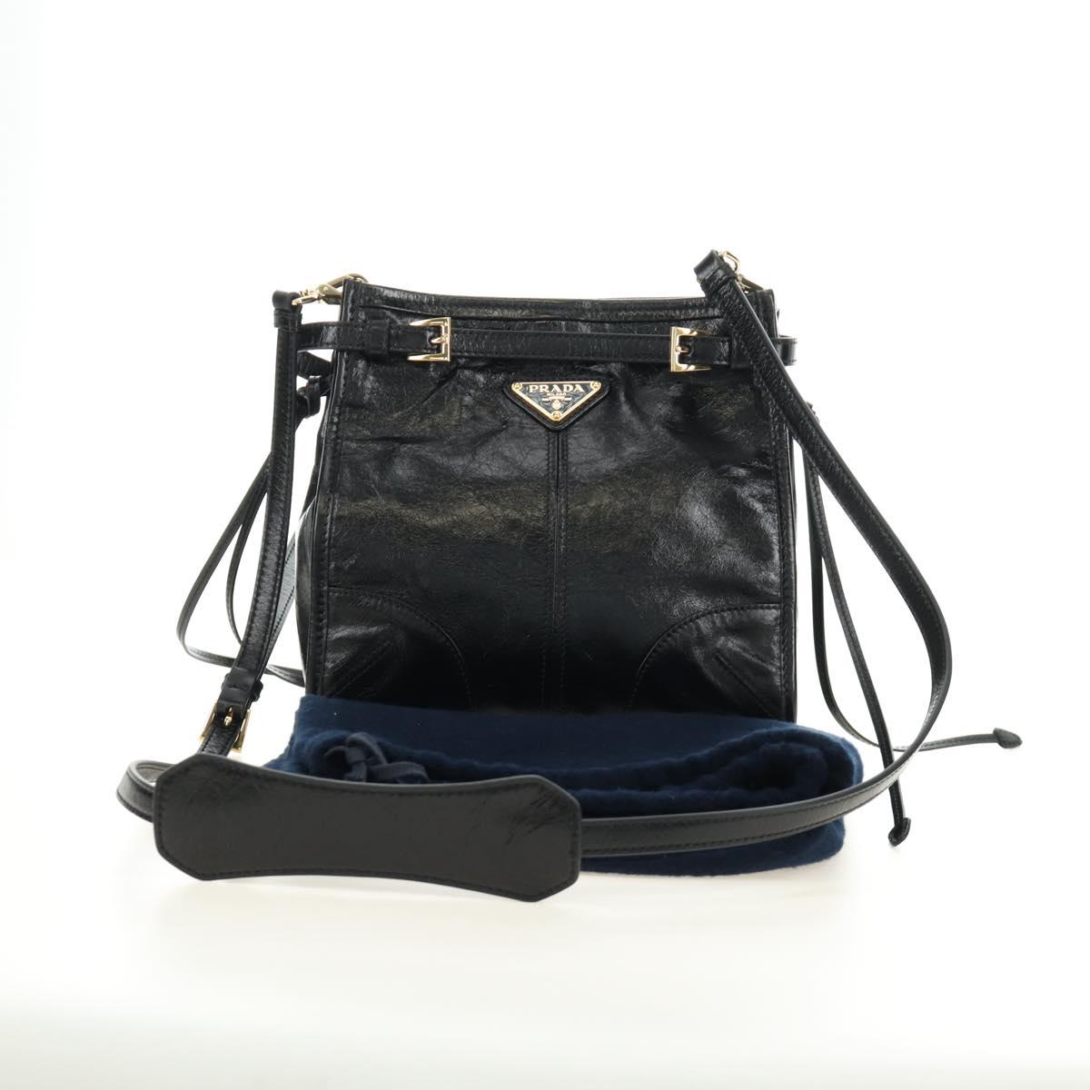 PRADA Bonnie Shoulder Bag Leather Black Gold Auth 185427SM