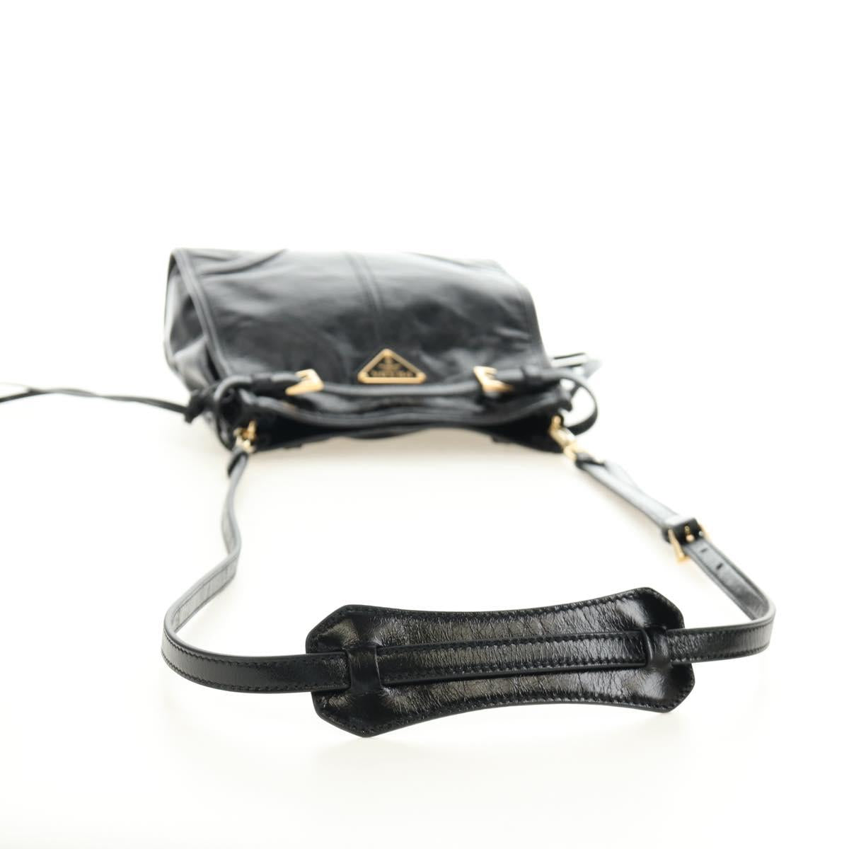 PRADA Bonnie Shoulder Bag Leather Black Gold Auth 185427SM