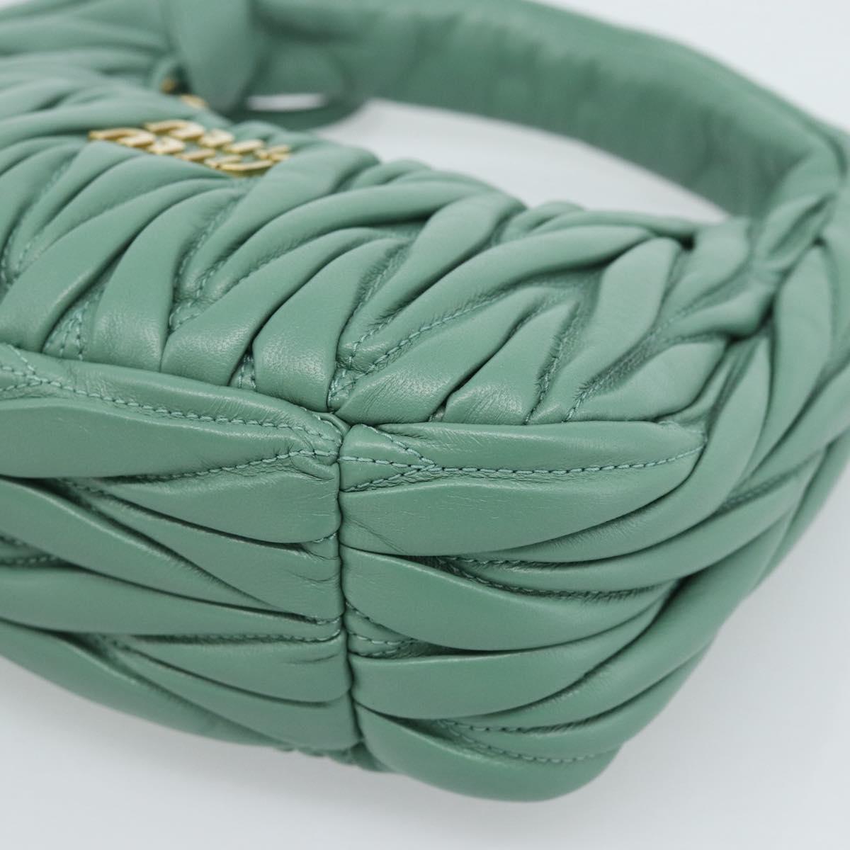Miu Miu Matelasse Wonder Hand Bag Leather 2way Green Gold Auth 185428SM