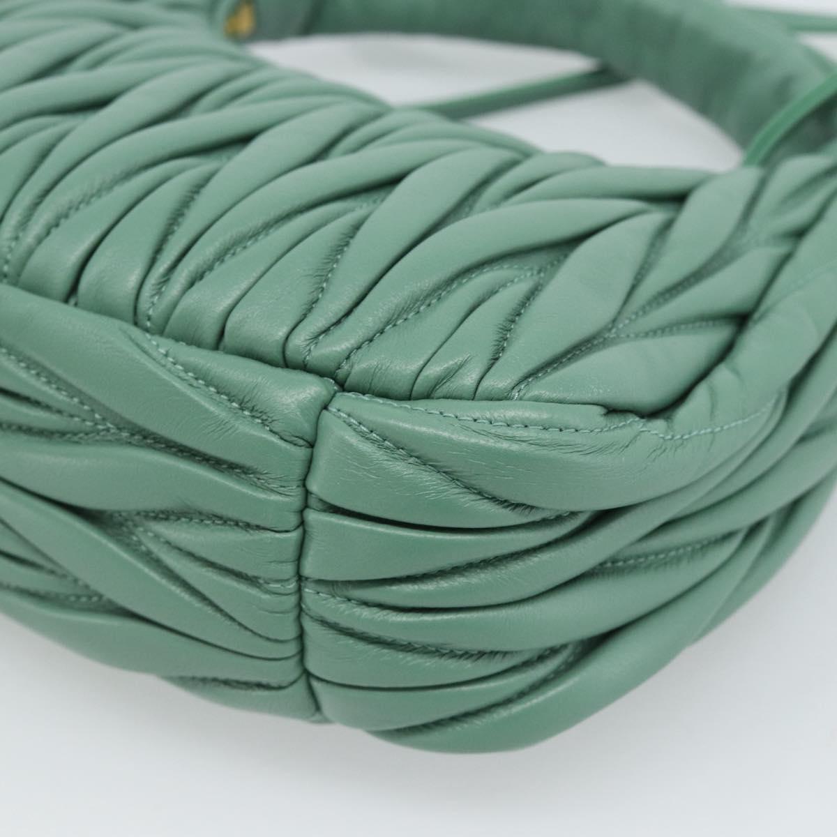 Miu Miu Matelasse Wonder Hand Bag Leather 2way Green Gold Auth 185428SM