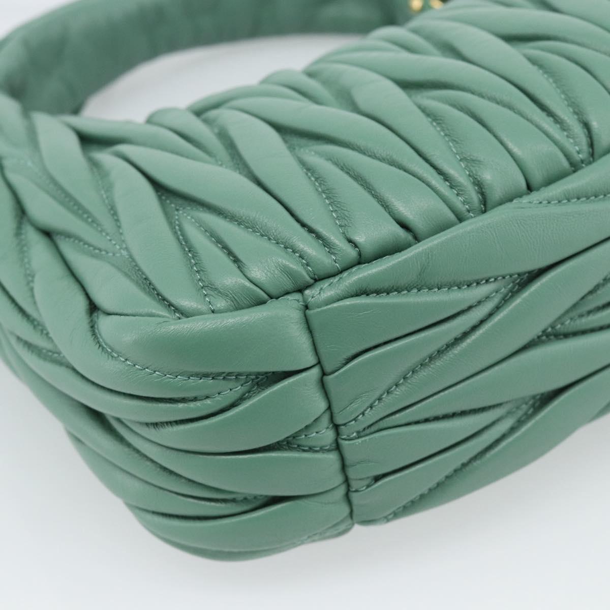 Miu Miu Matelasse Wonder Hand Bag Leather 2way Green Gold Auth 185428SM