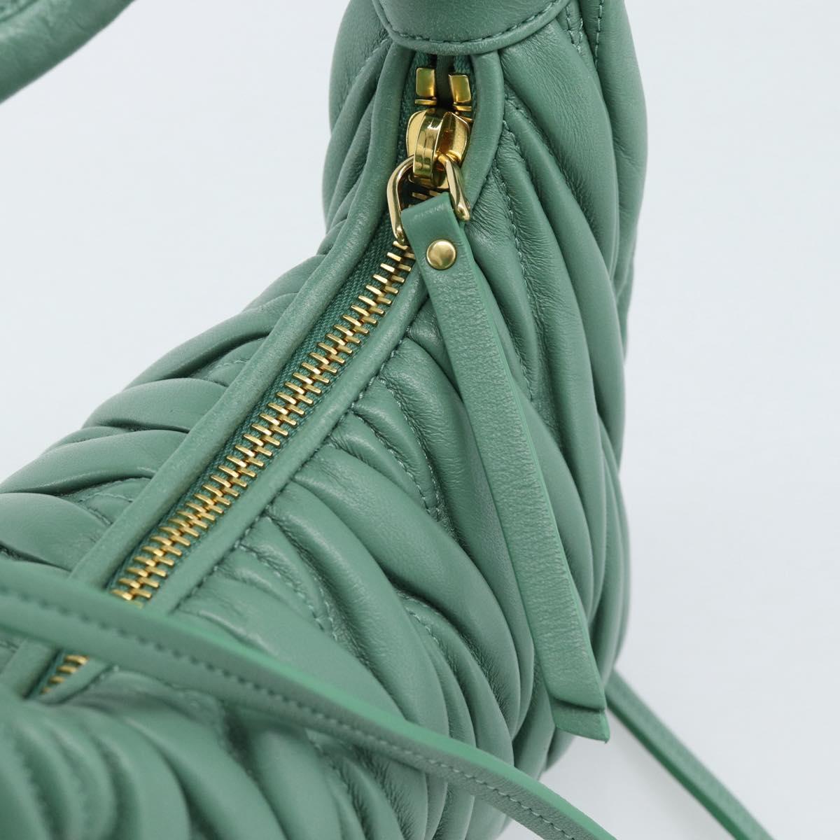 Miu Miu Matelasse Wonder Hand Bag Leather 2way Green Gold Auth 185428SM