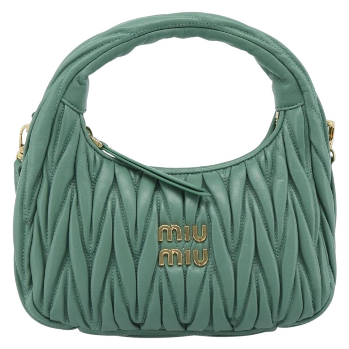 Miu Miu Matelasse Wonder Hand Bag Leather 2way Green Gold Auth 185428SM