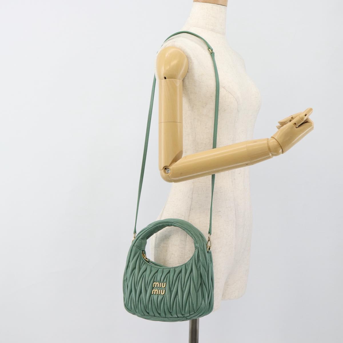 Miu Miu Matelasse Wonder Hand Bag Leather 2way Green Gold Auth 185428SM