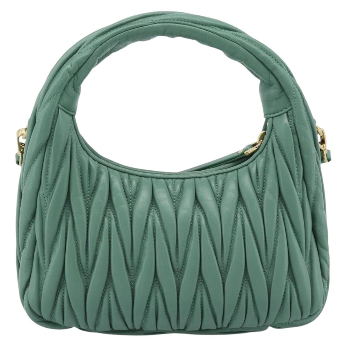 Miu Miu Matelasse Wonder Hand Bag Leather 2way Green Gold Auth 185428SM
