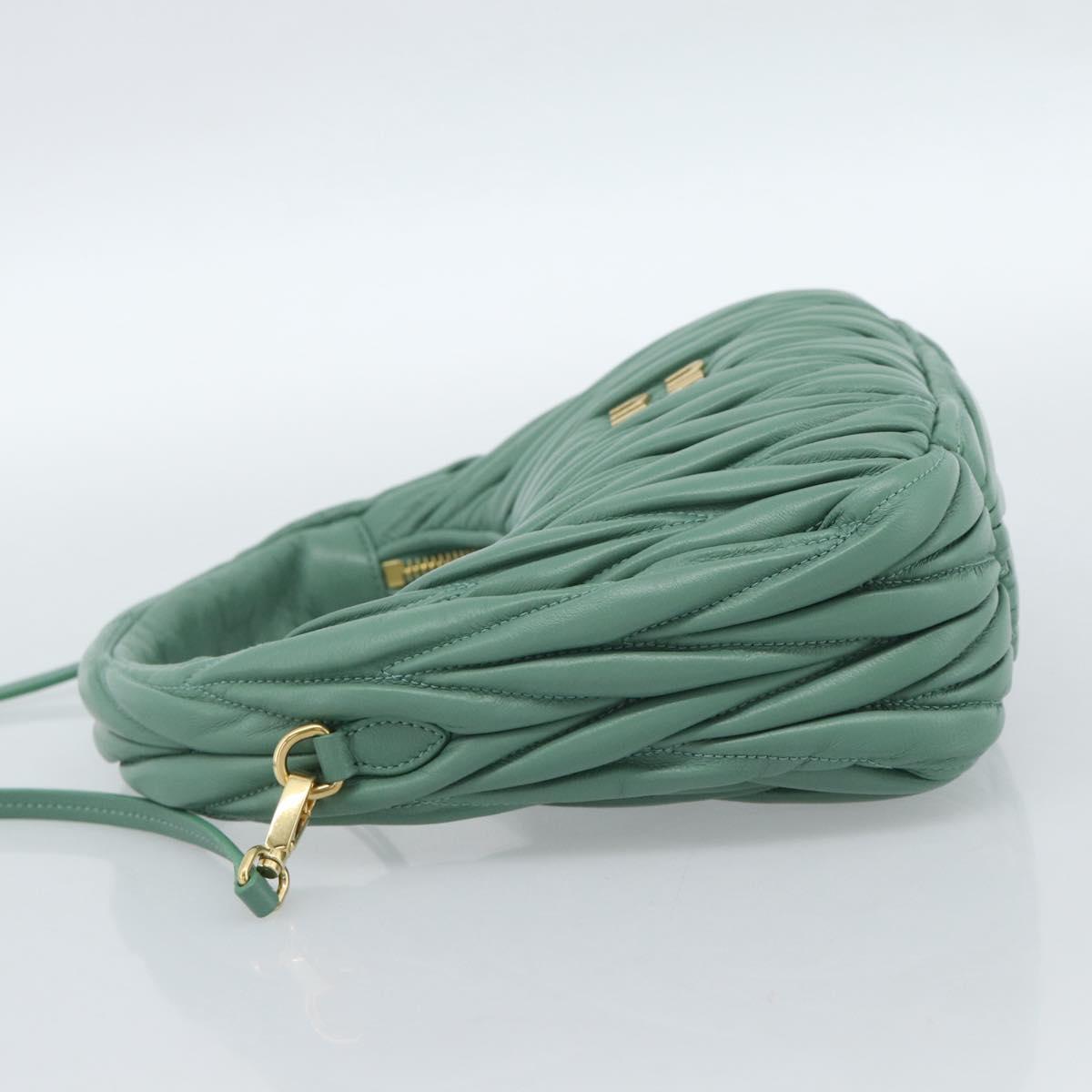 Miu Miu Matelasse Wonder Hand Bag Leather 2way Green Gold Auth 185428SM