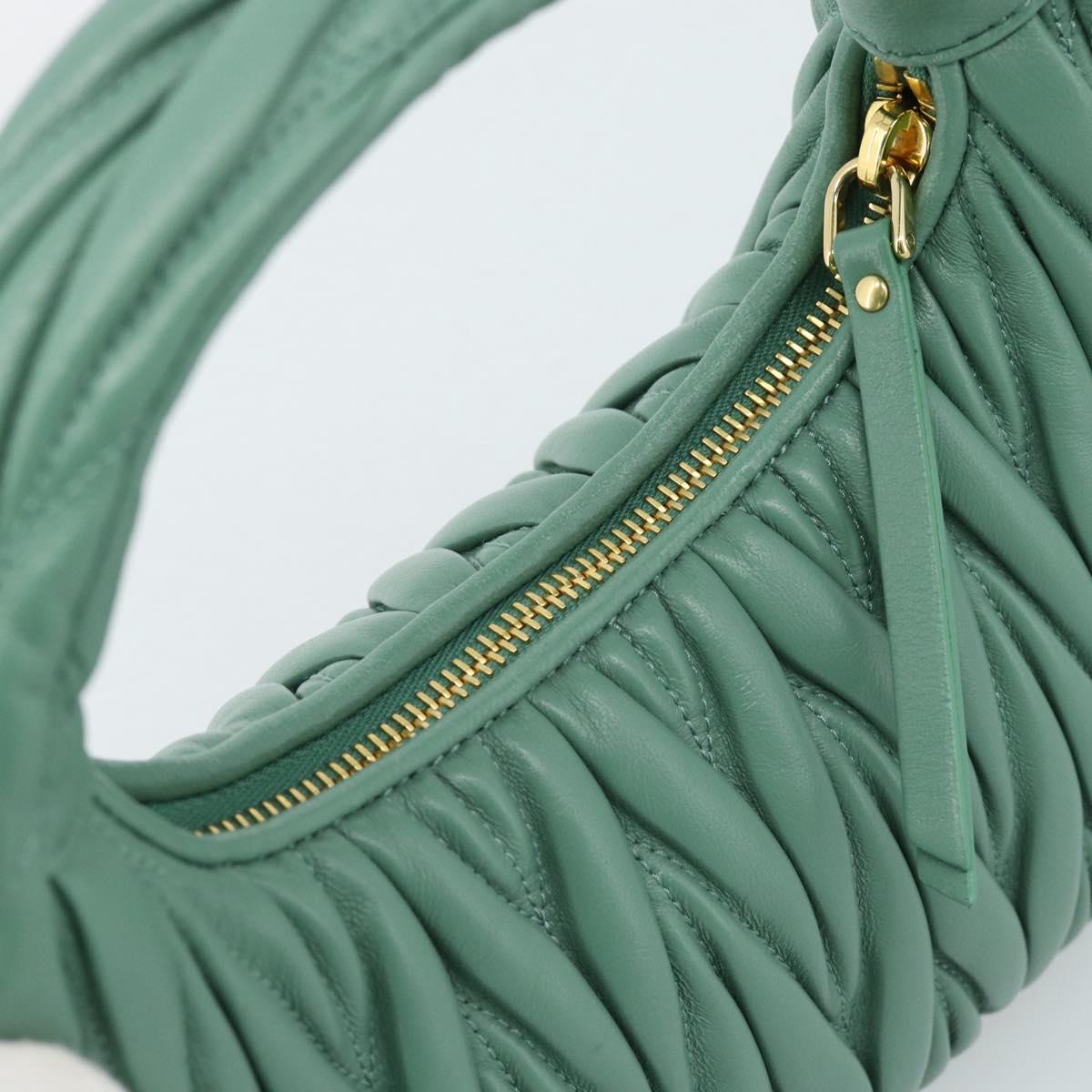Miu Miu Matelasse Wonder Hand Bag Leather 2way Green Gold Auth 185428SM