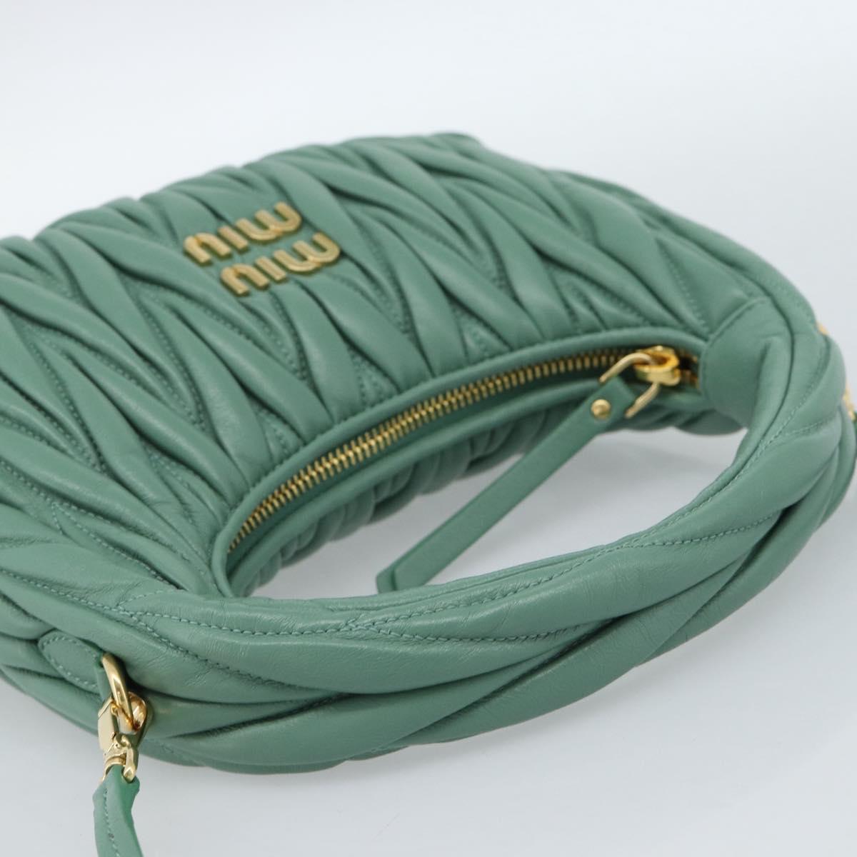 Miu Miu Matelasse Wonder Hand Bag Leather 2way Green Gold Auth 185428SM
