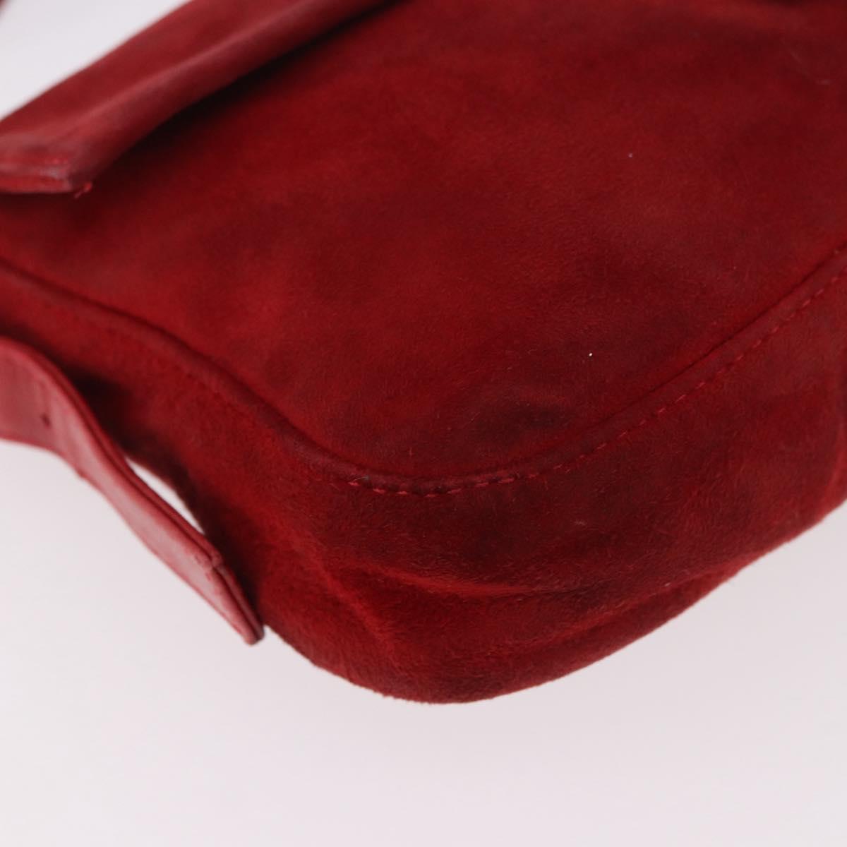 FENDI Mamma Baguette Shoulder Bag Suede Red Gold Auth 185429A