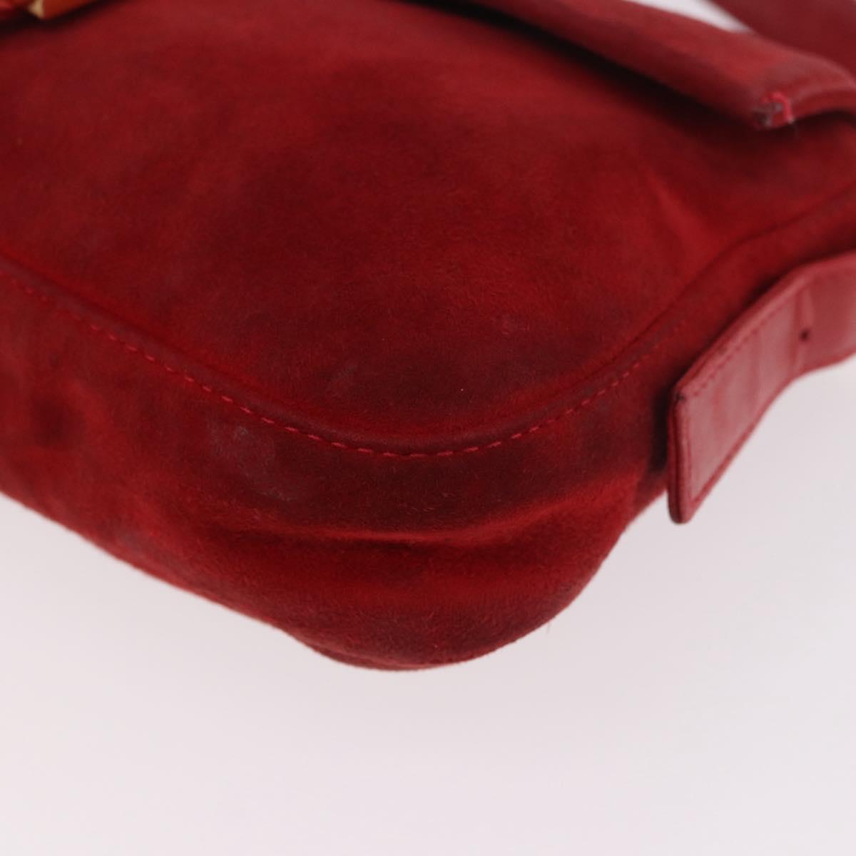 FENDI Mamma Baguette Shoulder Bag Suede Red Gold Auth 185429A