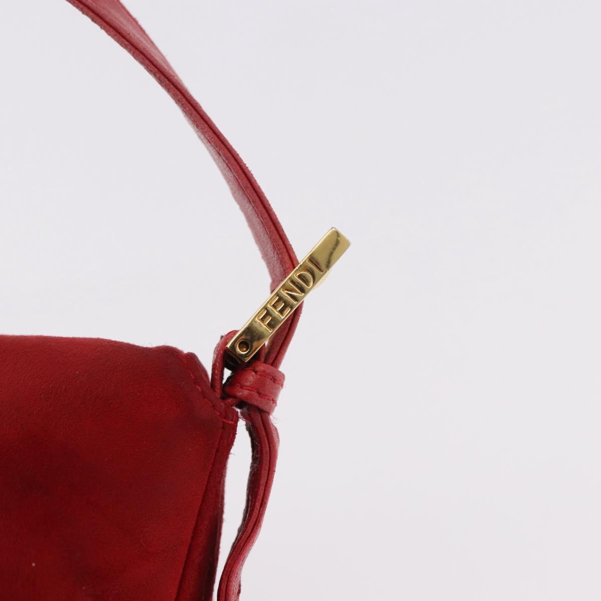 FENDI Mamma Baguette Shoulder Bag Suede Red Gold Auth 185429A