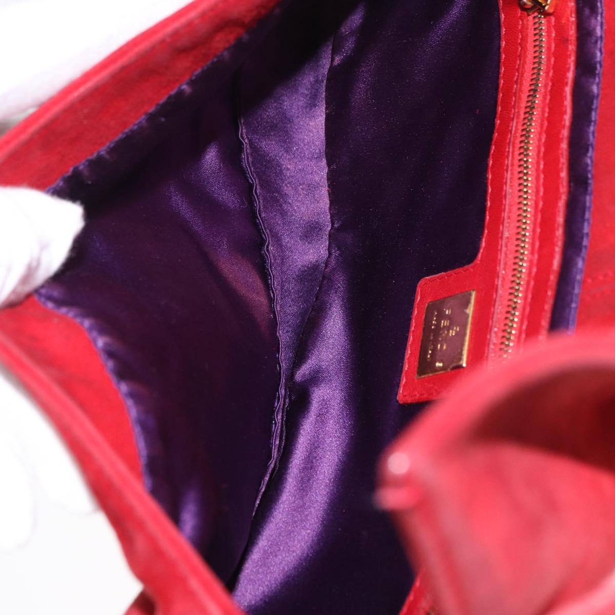 FENDI Mamma Baguette Shoulder Bag Suede Red Gold Auth 185429A