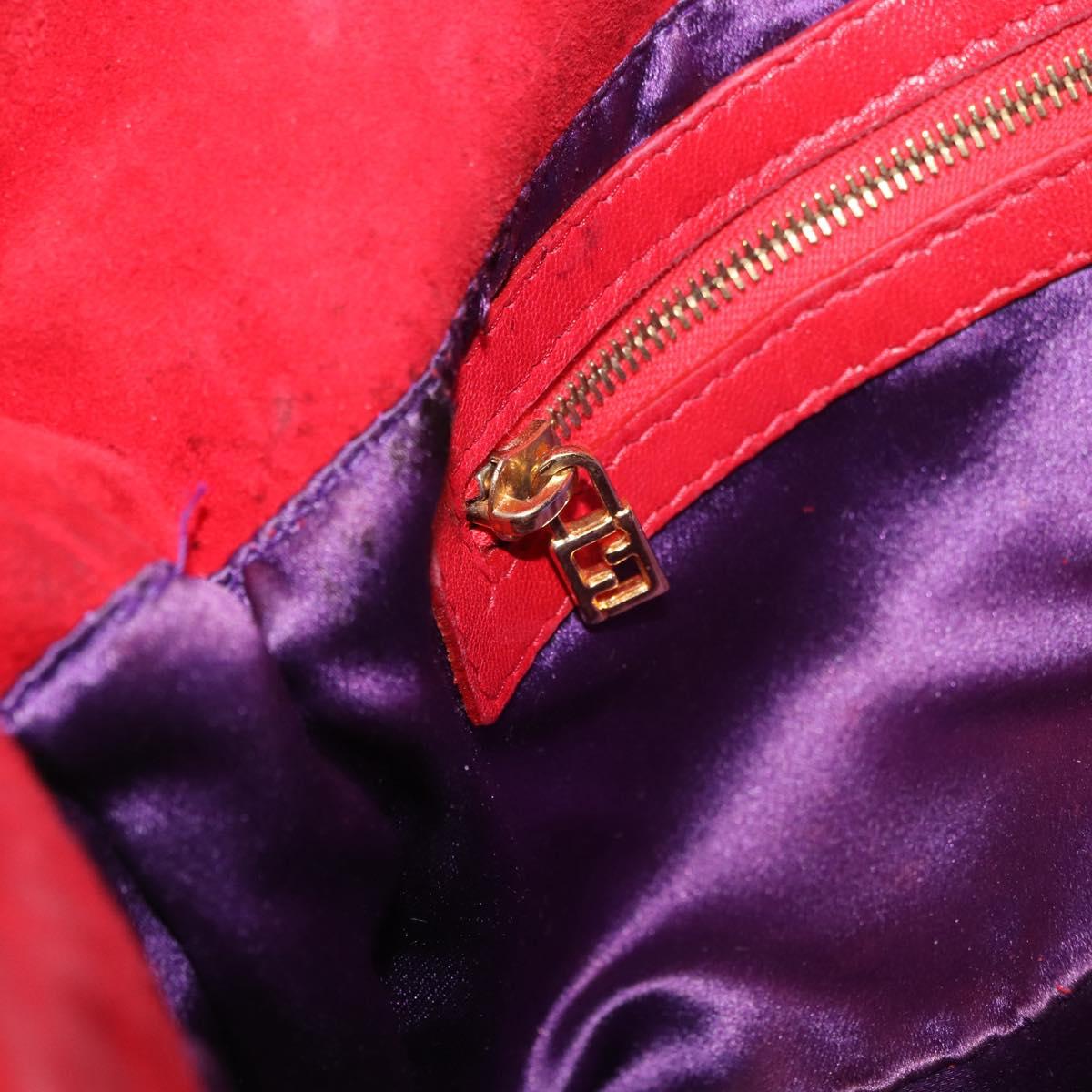 FENDI Mamma Baguette Shoulder Bag Suede Red Gold Auth 185429A