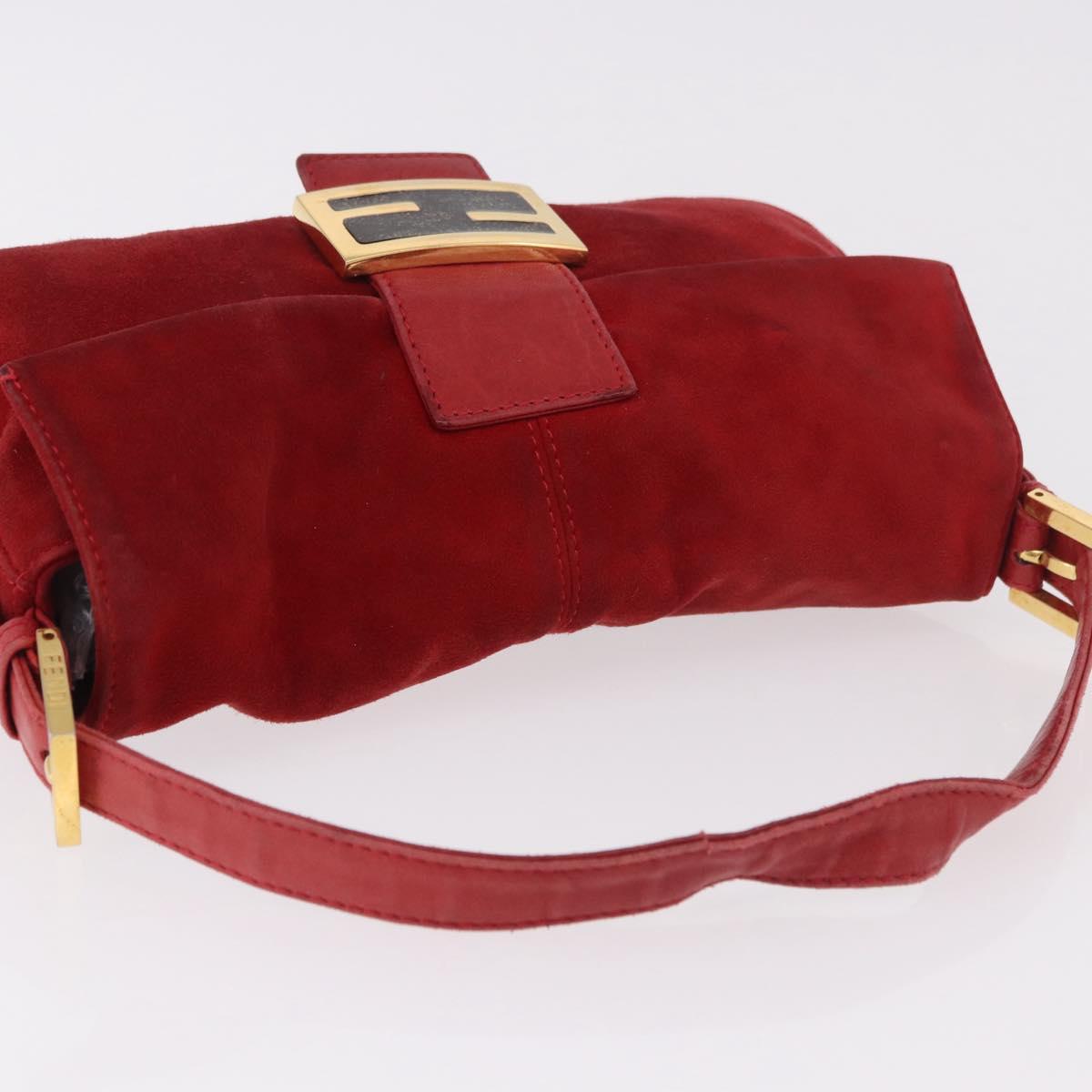 FENDI Mamma Baguette Shoulder Bag Suede Red Gold Auth 185429A